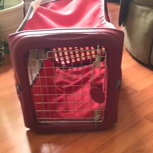 Red Pet Carrier with Metal Door